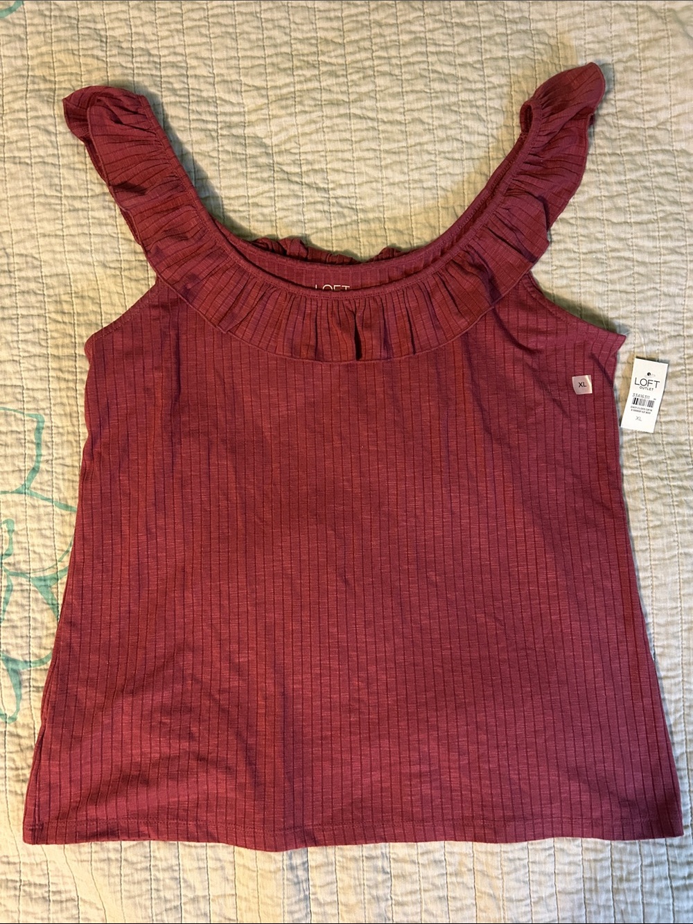 LOFT Ruffled Ribbed Tank Top — Berry